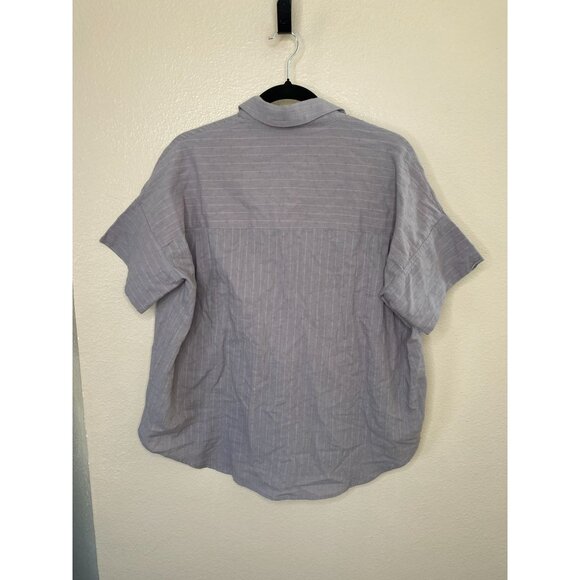NWT Fun2Fun Womens Gretchen‎ Grey Button-Up Shirt M 100% Cotton Short Sleeve - Picture 3 of 6